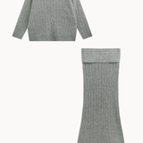 Off Shoulder Strik Sæt - Grå