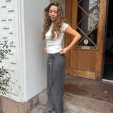 Low Waist Bukser med Spænde - Grå - ByStenholt.dk