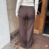 Low Waist Bukser med Spænde - Mørkebrun - ByStenholt.dk