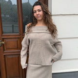Off Shoulder Strik Sæt - Beige - ByStenholt.dk