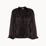 Ruffle Satin Bluse - Mørkebrun
