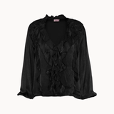 Ruffle Satin Bluse - Sort