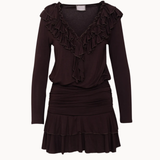 Kora Ruffle Mini Kjole - Mørkebrun