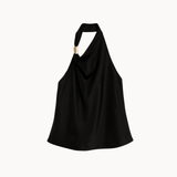 Satin Top med Guldring - Sort