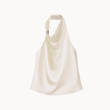 Satin Top med Guldring - Creme