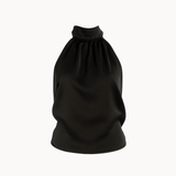 Satin Top med Åben Ryg - Sort