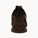 Satin Top med Åben Ryg - Mørkebrun