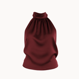 Satin Top med Åben Ryg - Bordeaux