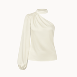 Satin One Shoulder Bluse - Creme