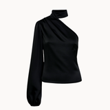 Satin One Shoulder Bluse - Sort
