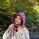 Strikket Balaclava - Stribet Lyserød