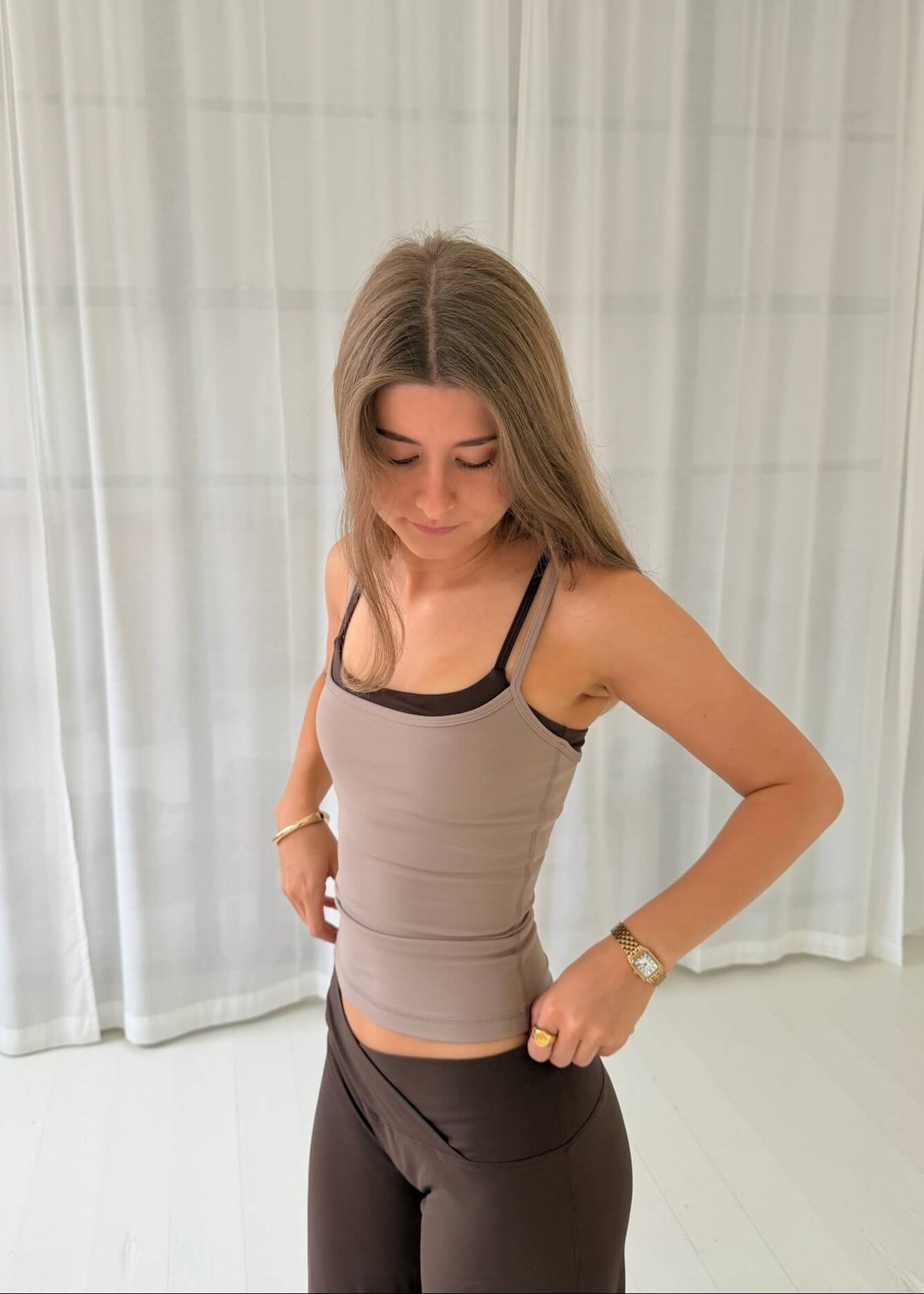 Active Dobbeltlags Tanktop - Beige/Mørkebrun - ByStenholt.dk