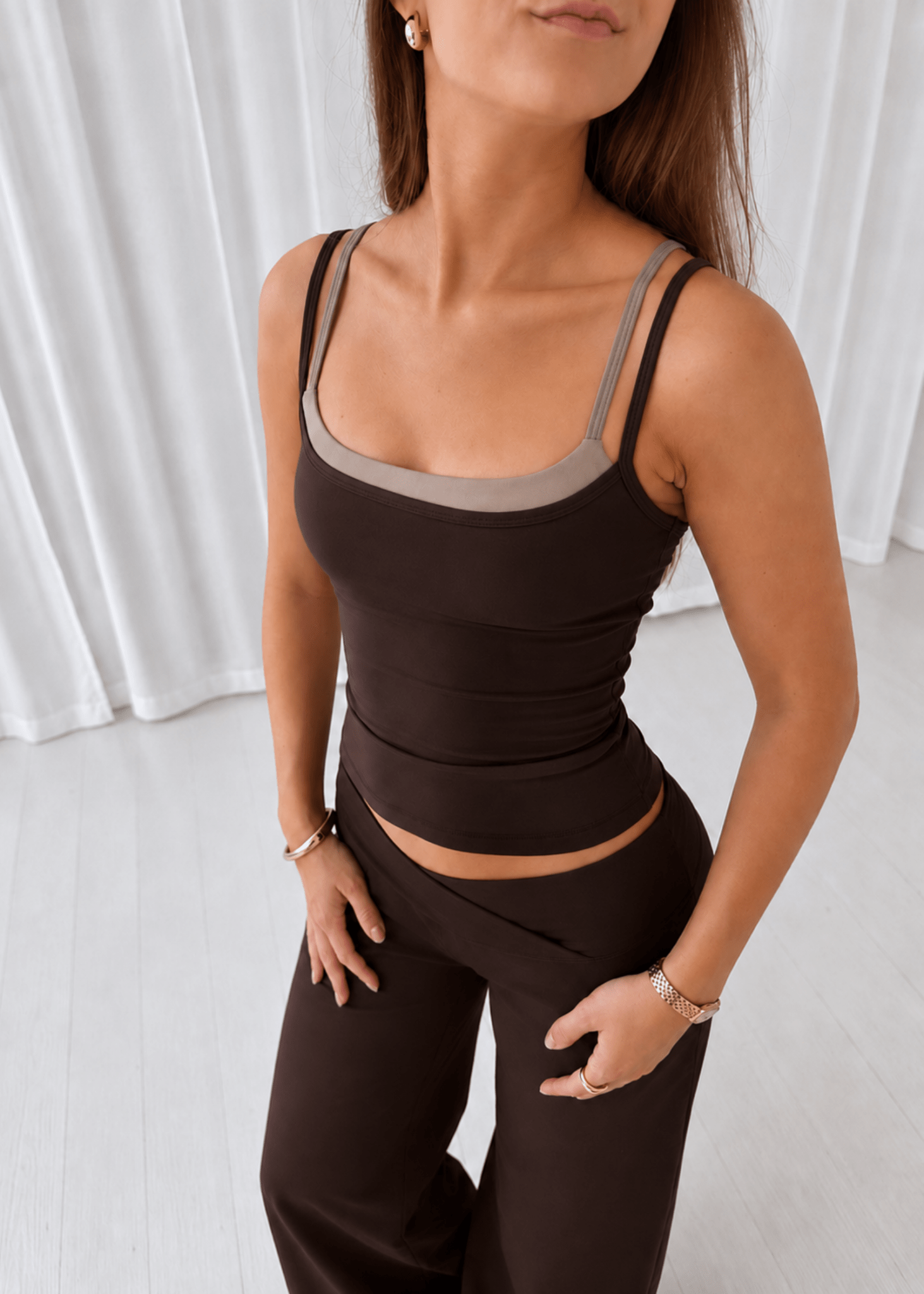 Active Dobbeltlags Tanktop - Mørkebrun/Beige - ByStenholt.dk