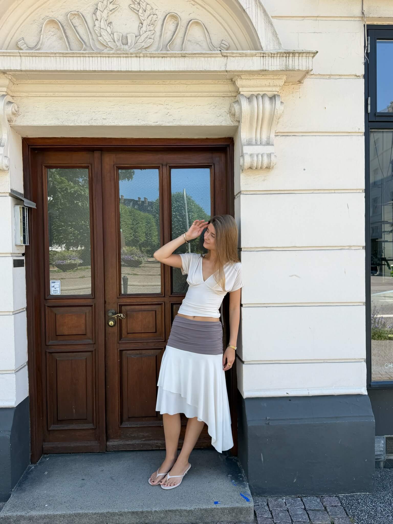 Aia Asymmetrisk Midi Nederdel - Creme/Taupe - ByStenholt.dk