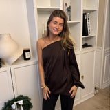 Alessa One Shoulder Bluse - Mørkebrun - ByStenholt.dk