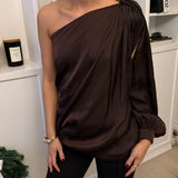 Alessa One Shoulder Bluse - Mørkebrun - ByStenholt.dk
