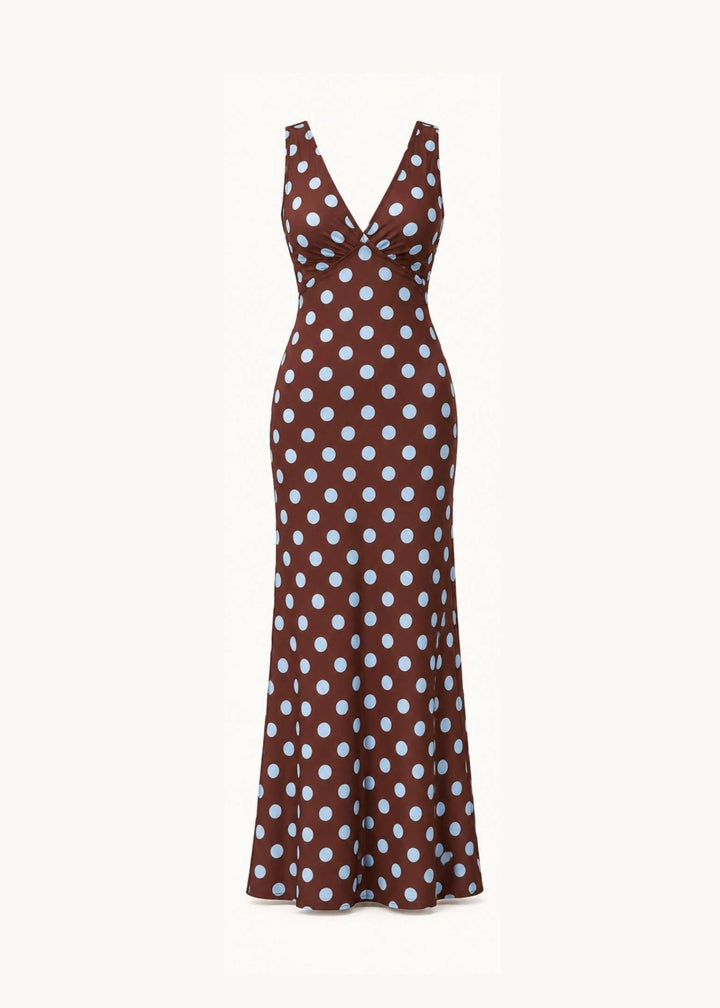 Amélie Polka Kjole - Blå/Brun - ByStenholt.dk