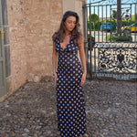 Amélie Polka Kjole - Blå/Brun - ByStenholt.dk