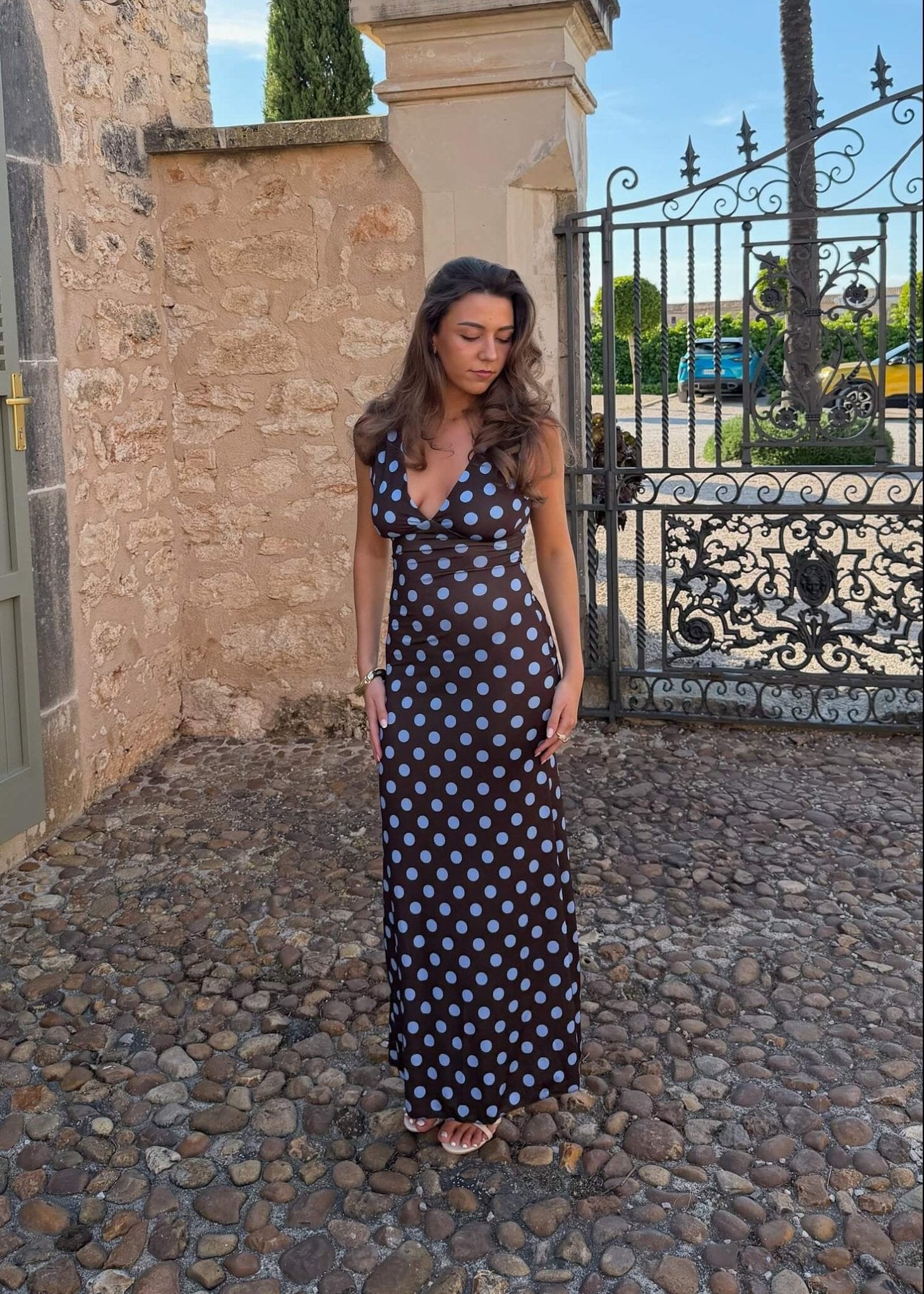 Amélie Polka Kjole - Blå/Brun - ByStenholt.dk