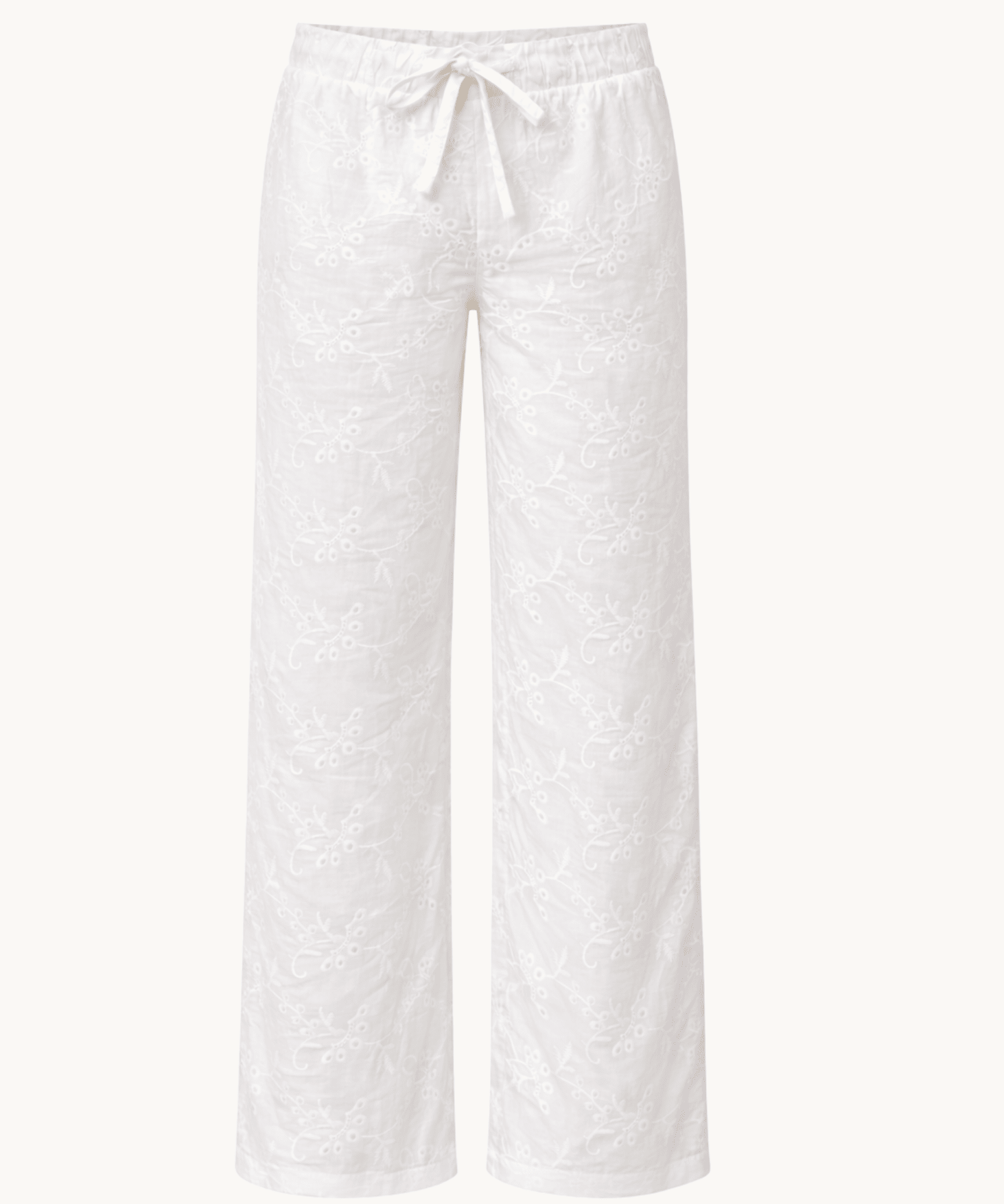 Broderet Low Waist Bukser - Hvid - ByStenholt.dk