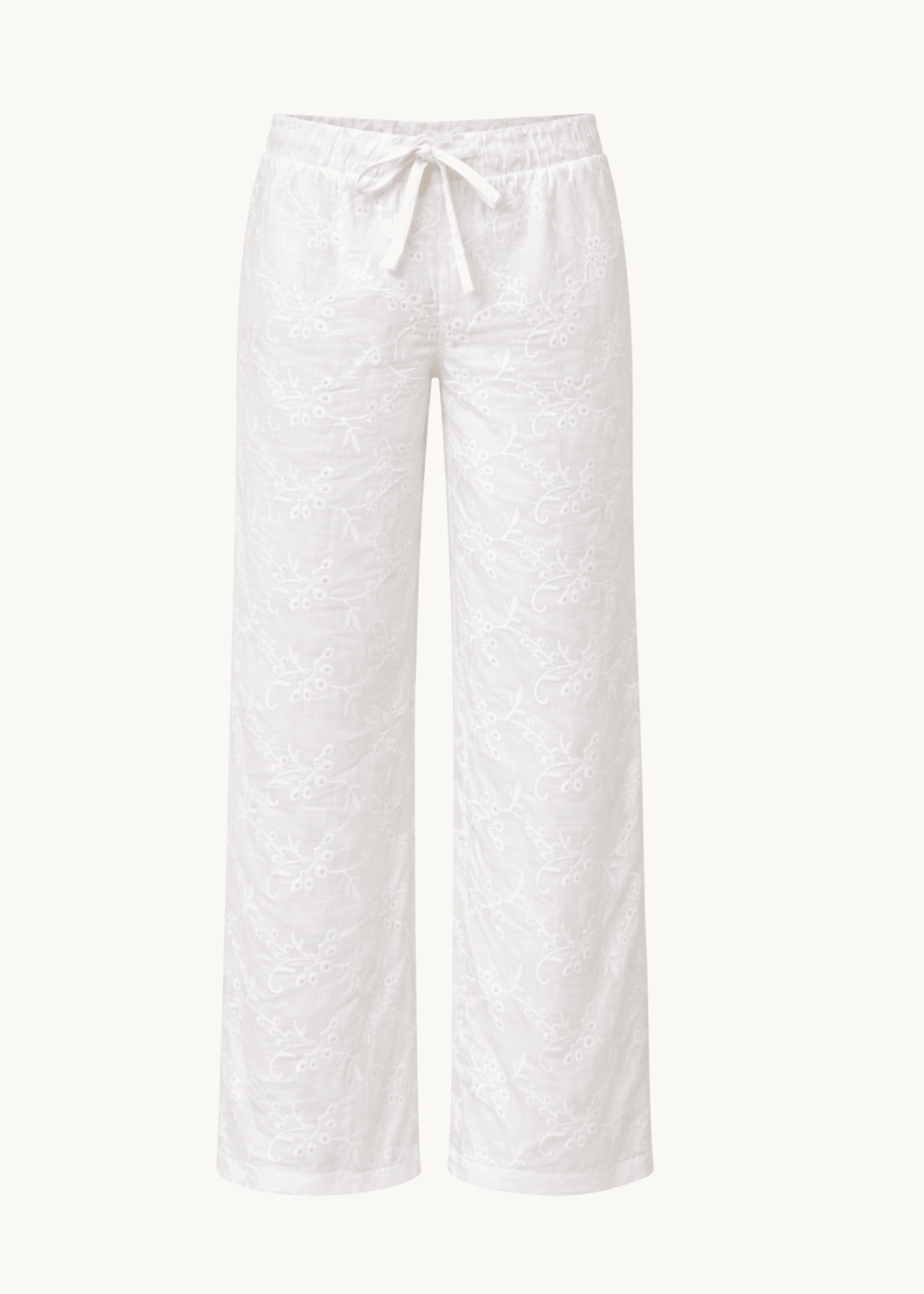 Broderet Low Waist Bukser - Hvid - ByStenholt.dk