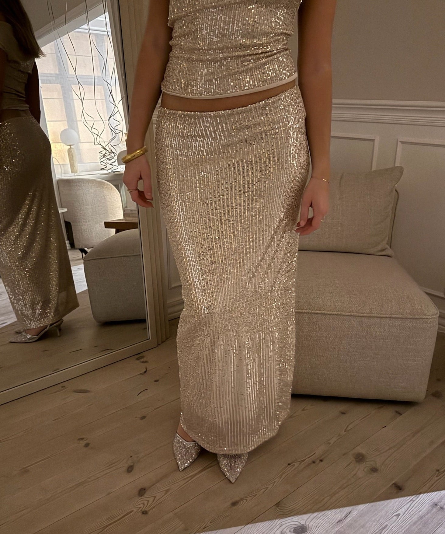 Celeste Maxi Paillet Nederdel - Sart Lyserød - ByStenholt.dk