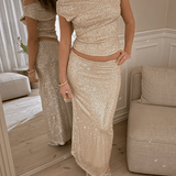 Celeste Maxi Paillet Nederdel - Sart Lyserød - ByStenholt.dk