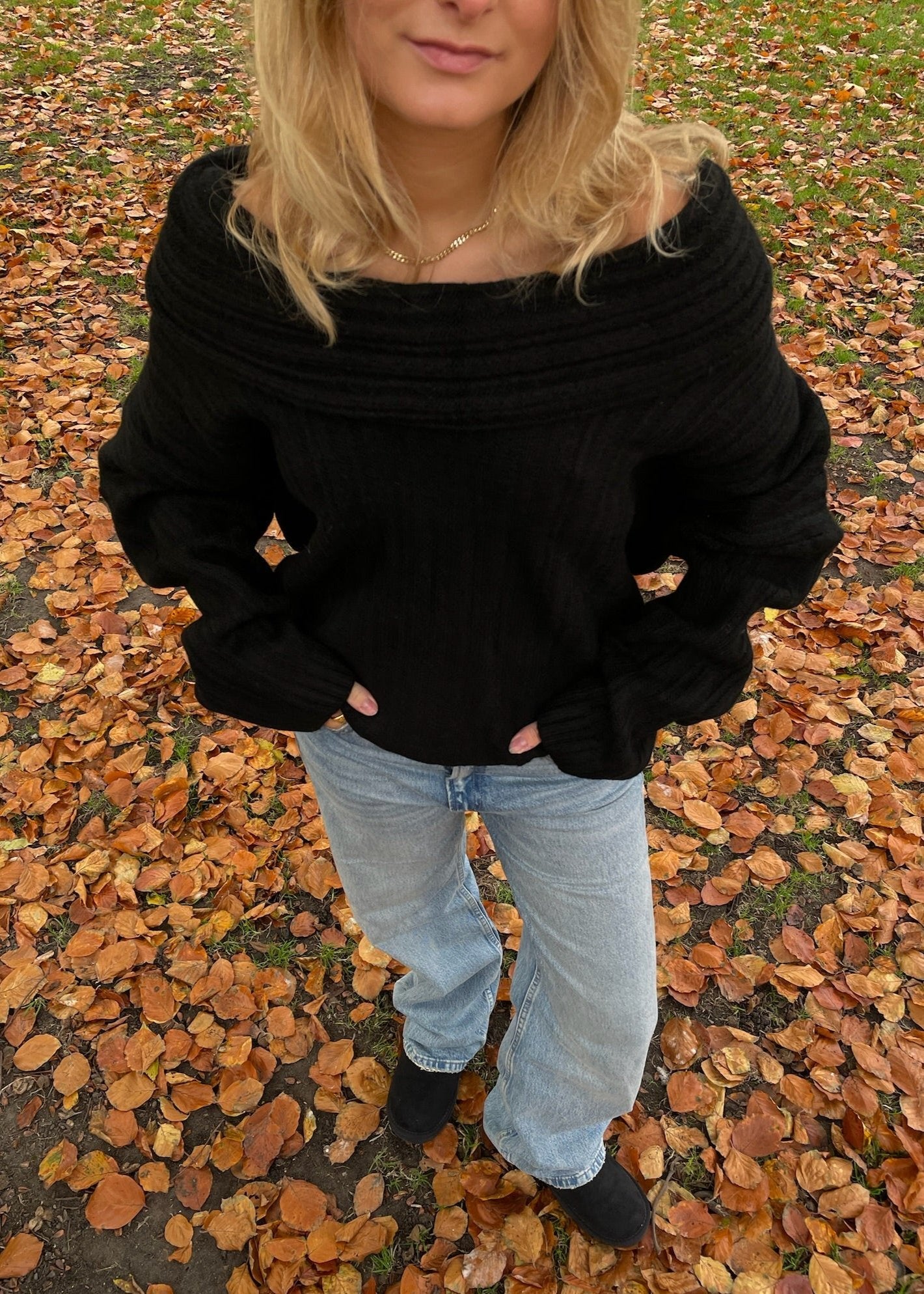 Chunky Off Shoulder Strik - Sort - ByStenholt.dk