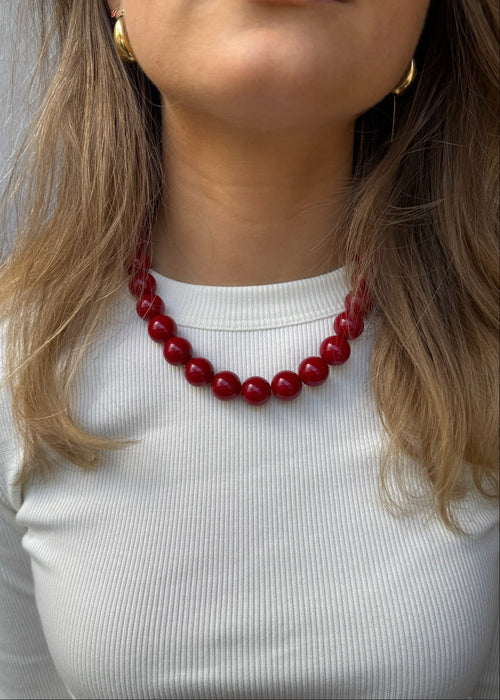 Chunky Perlehalskæde - Rød - ByStenholt.dk
