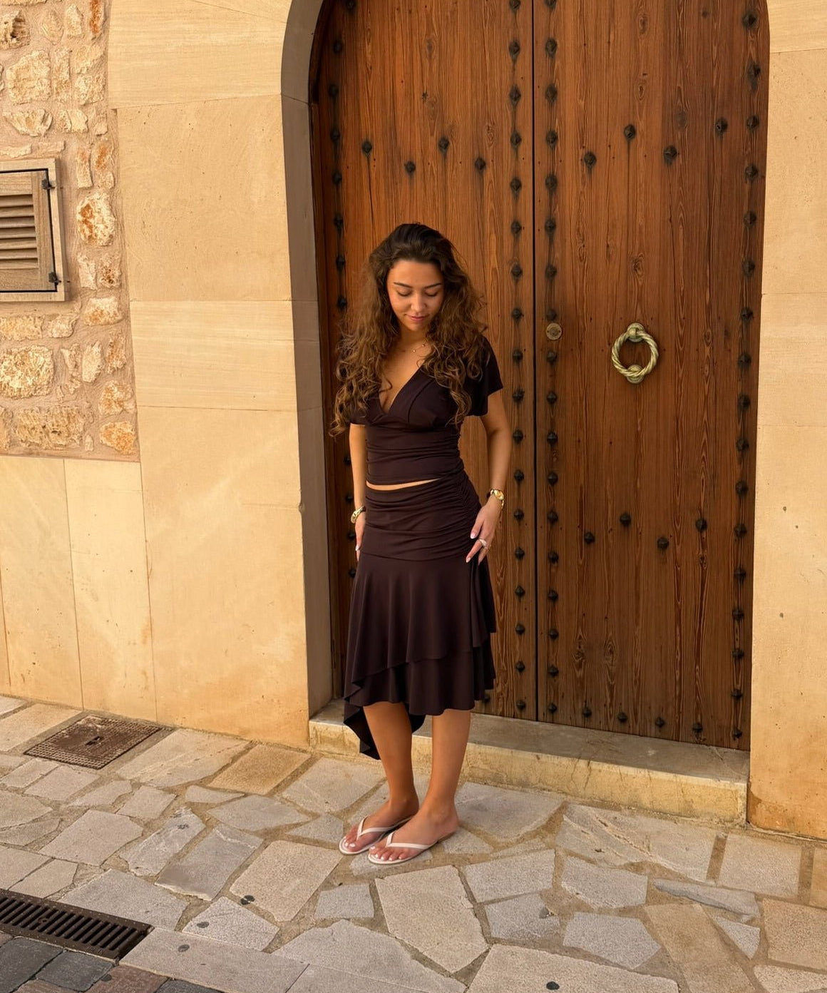 Gaia Top + Aia Nederdel Sæt - Mørkebrun - ByStenholt.dk