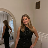 Gia One Shoulder Paillet Top - Sort - ByStenholt.dk