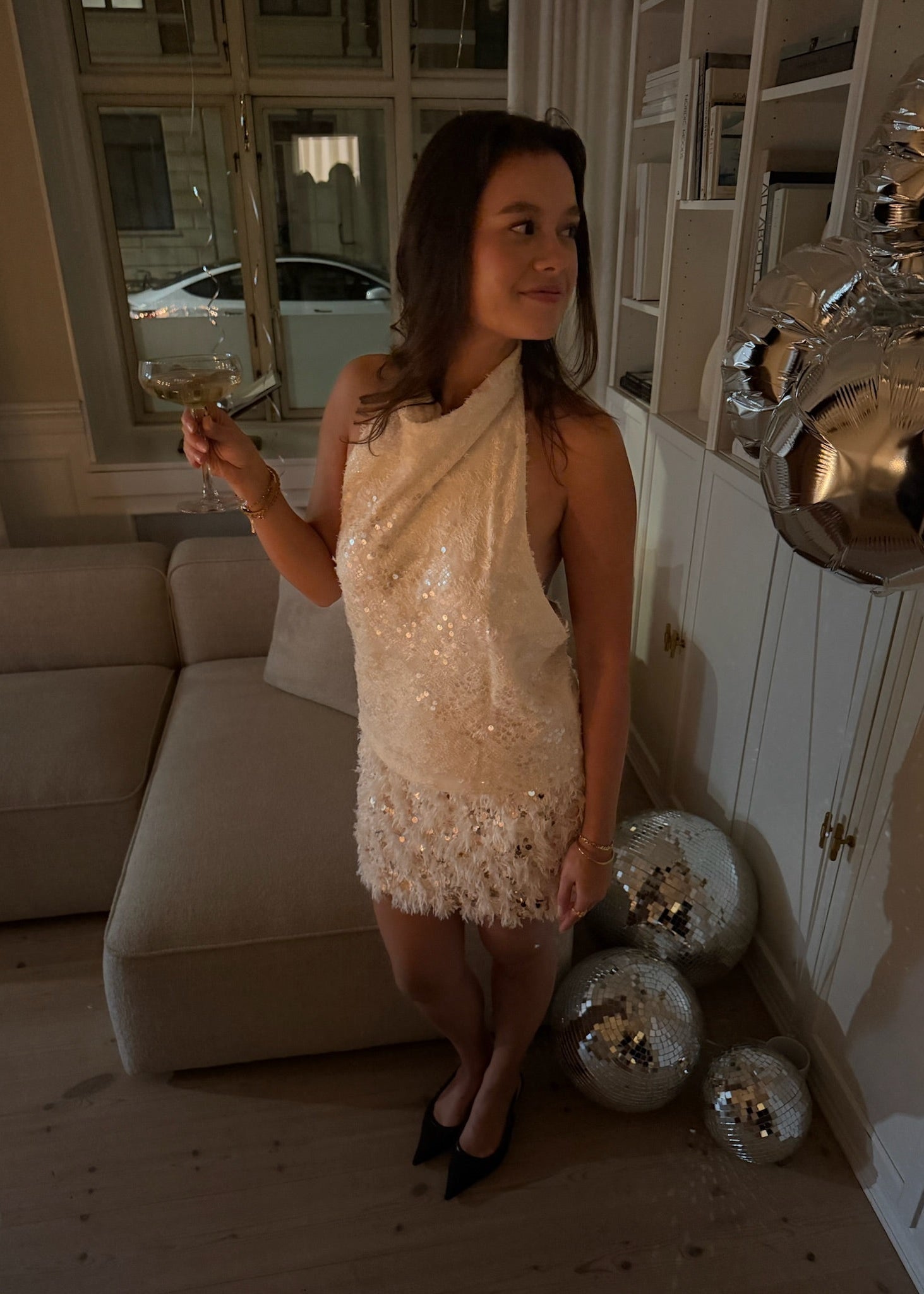 Halterneck Paillet Top - Creme - ByStenholt.dk