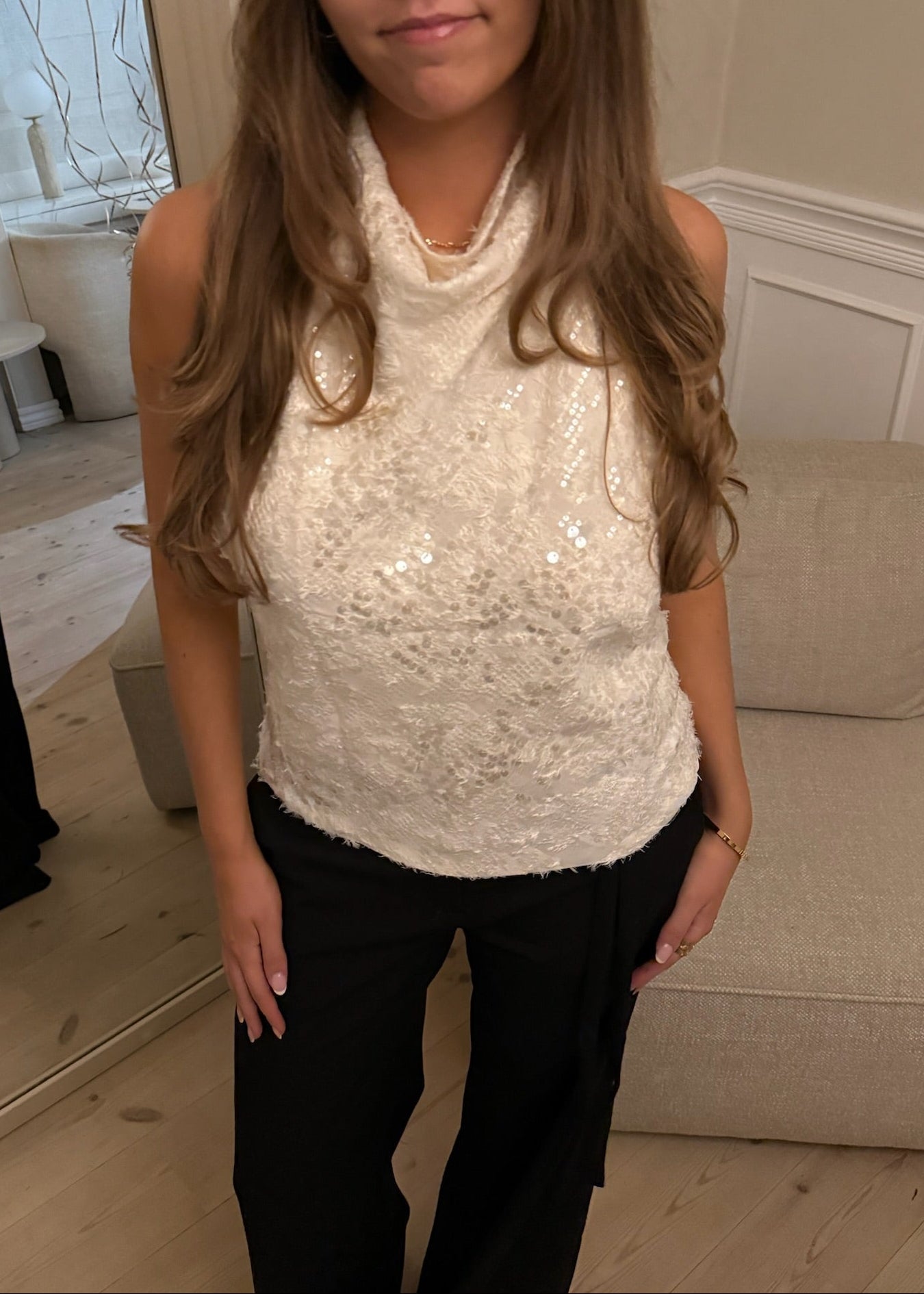 Halterneck Paillet Top - Creme - ByStenholt.dk