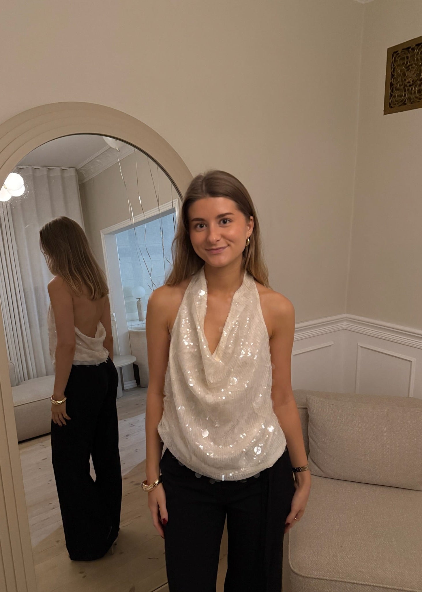 Ivy Halterneck Paillet Top - Creme - ByStenholt.dk