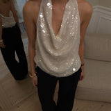 Ivy Halterneck Paillet Top - Creme - ByStenholt.dk