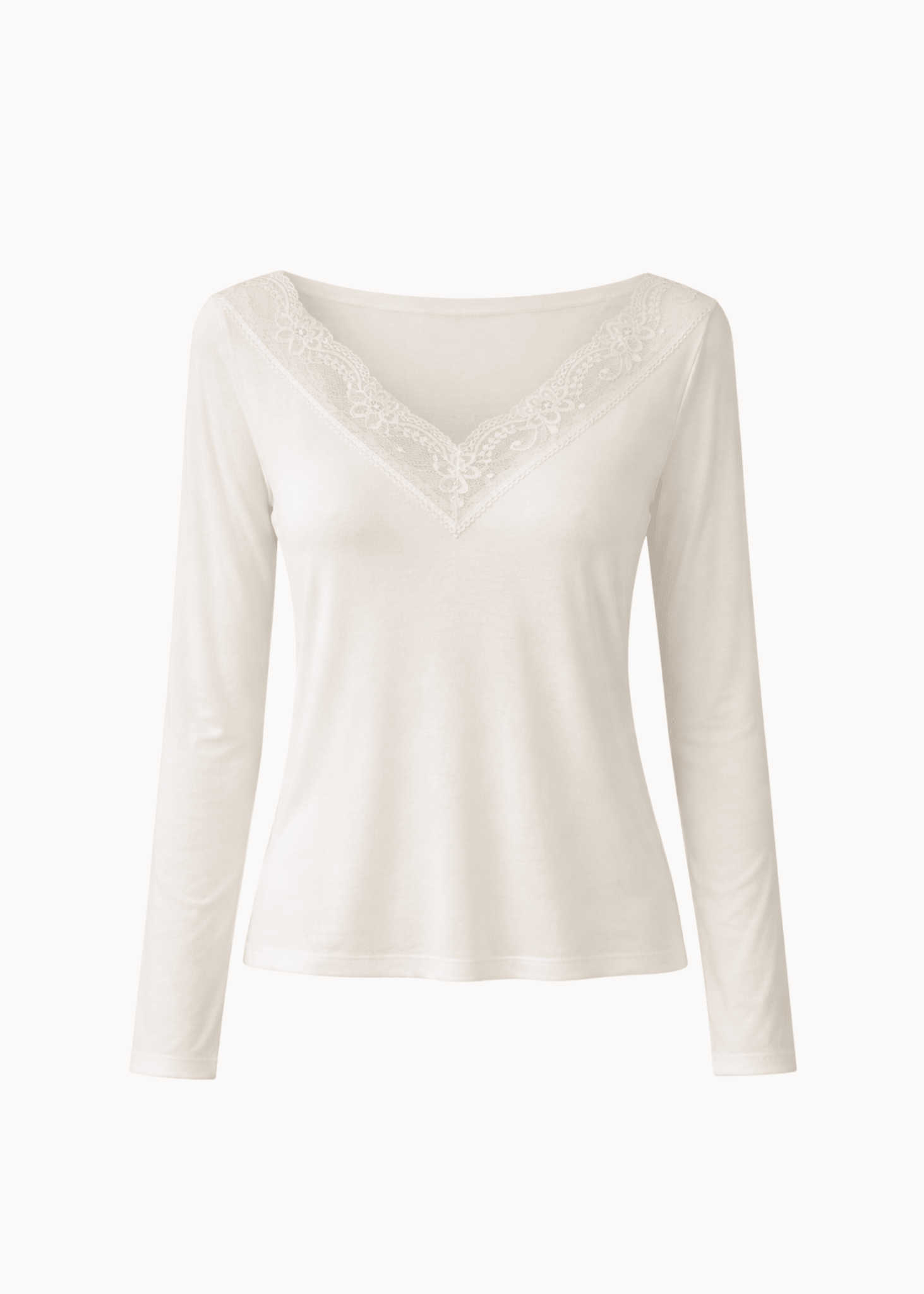 Langærmet Bluse med Blondekant - Creme - ByStenholt.dk