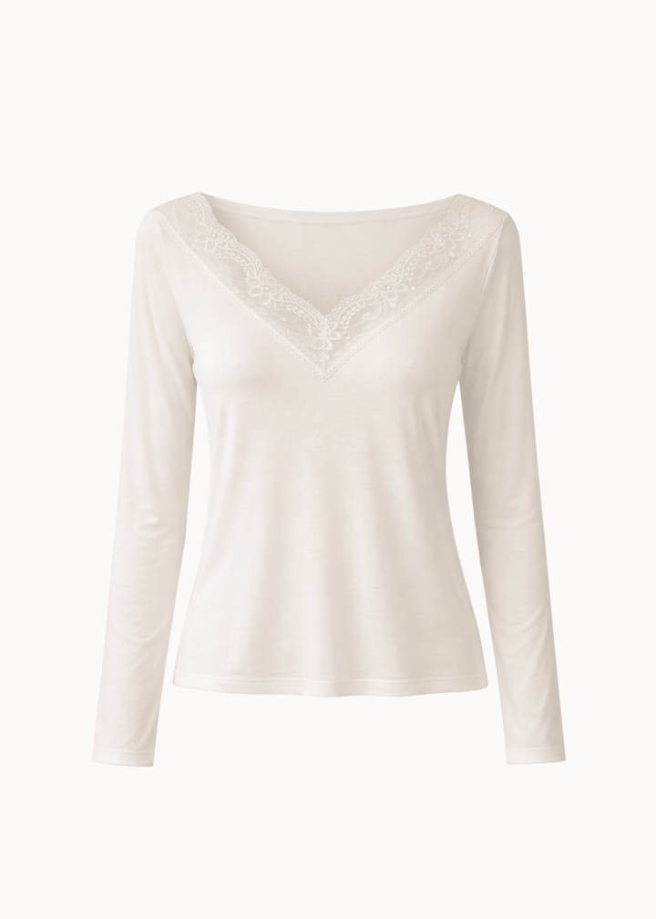 Langærmet Bluse med Blondekant - Creme - ByStenholt.dk