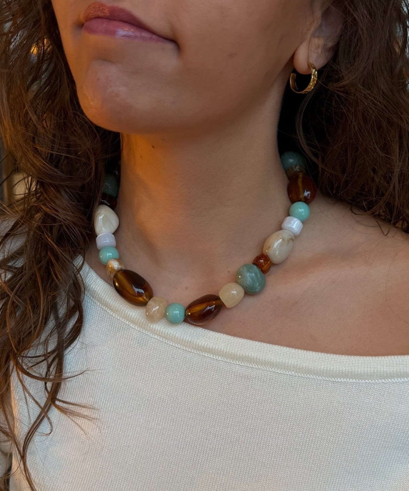 Laura Perlehalskæde - Turkis - ByStenholt.dk