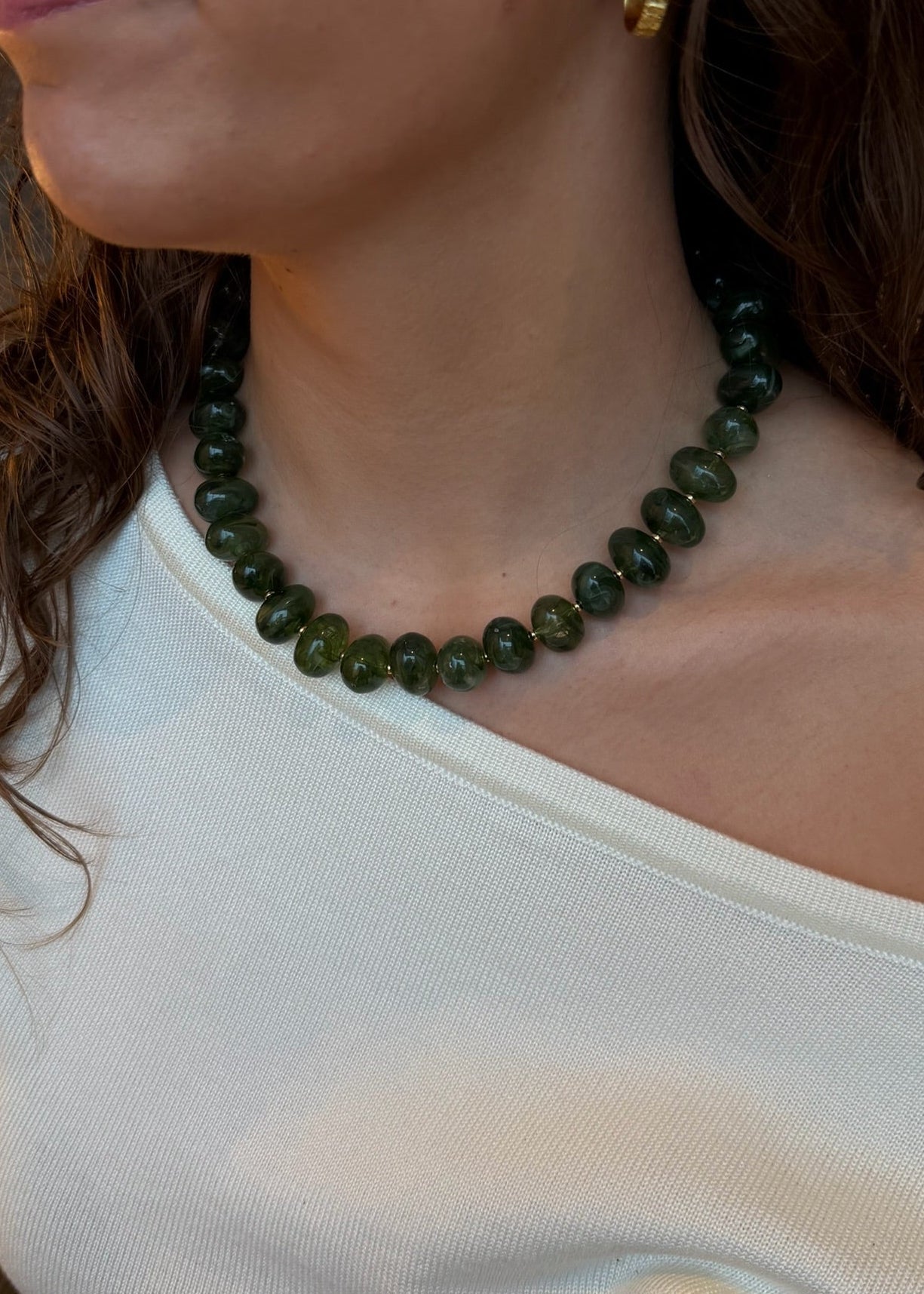 Leah Perlehalskæde - Grøn - ByStenholt.dk