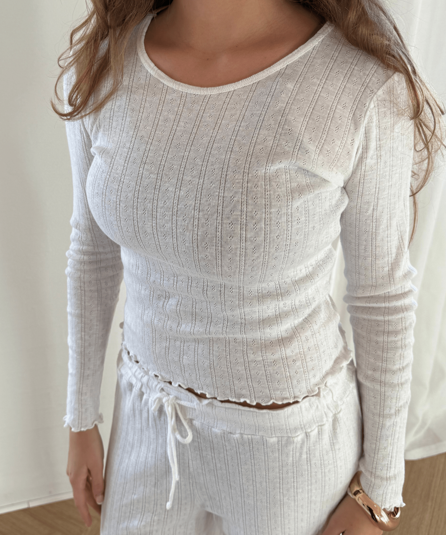 Loungewear Bluse i Pointelle - Hvid - ByStenholt.dk