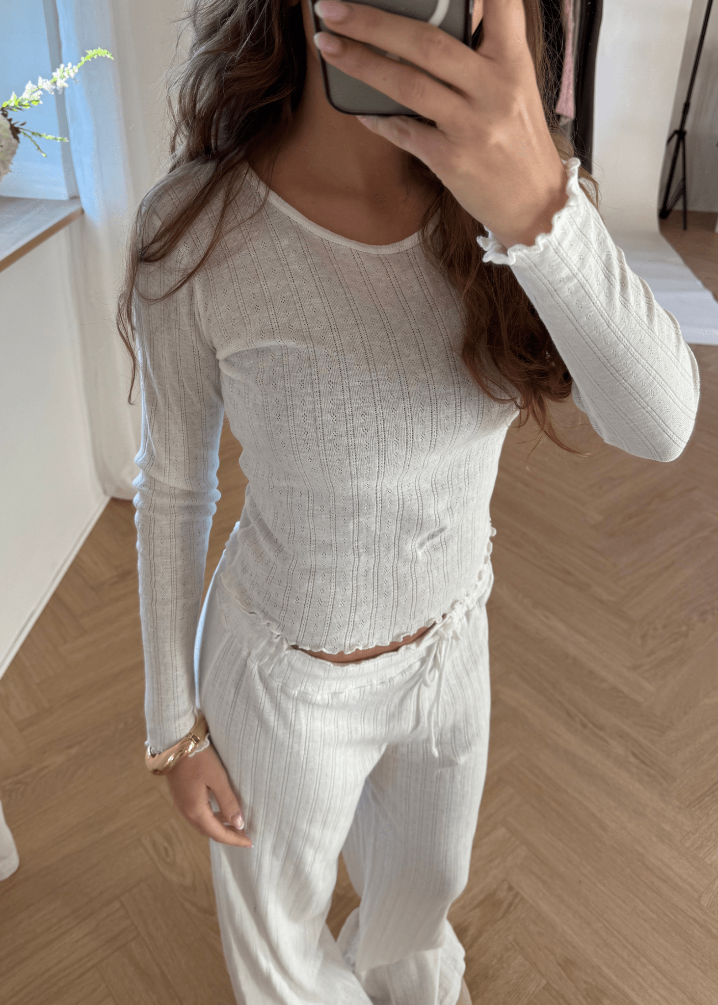 Loungewear Bluse i Pointelle - Hvid - ByStenholt.dk