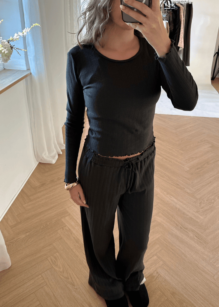 Loungewear Bluse i Pointelle - Mørkebrun - ByStenholt.dk
