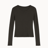 Loungewear Bluse i Pointelle - Mørkebrun - ByStenholt.dk