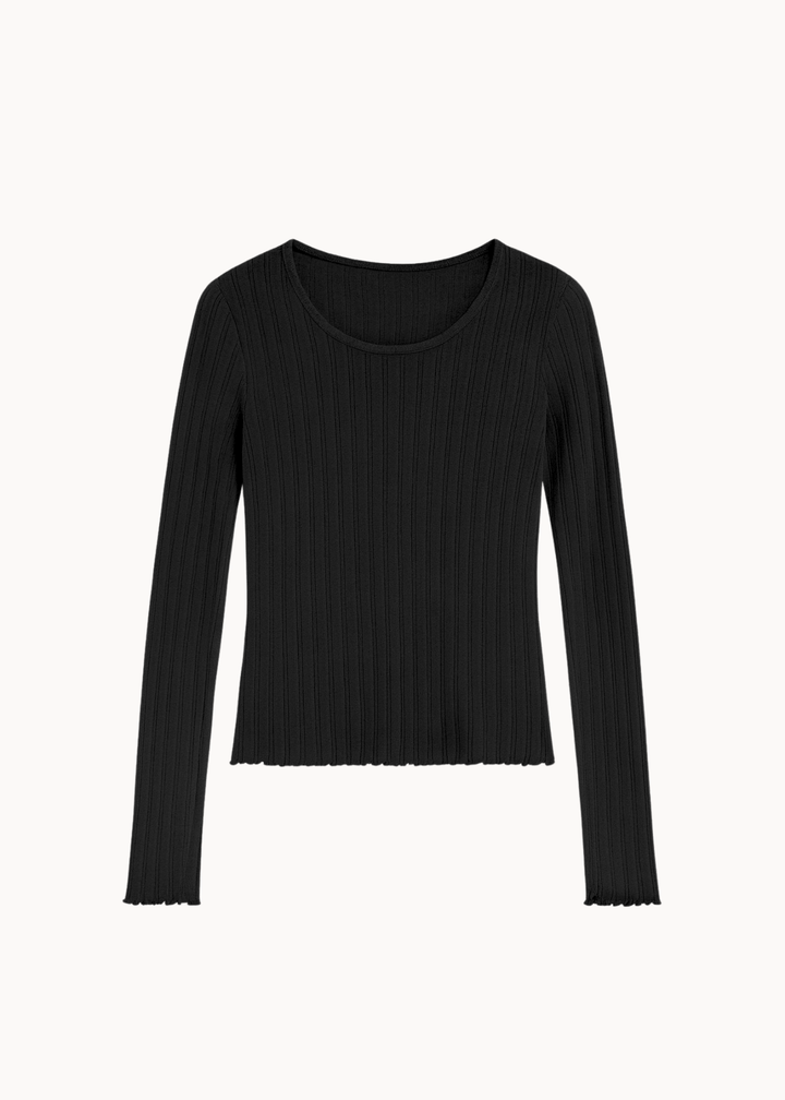 Loungewear Bluse i Pointelle - Sort - ByStenholt.dk