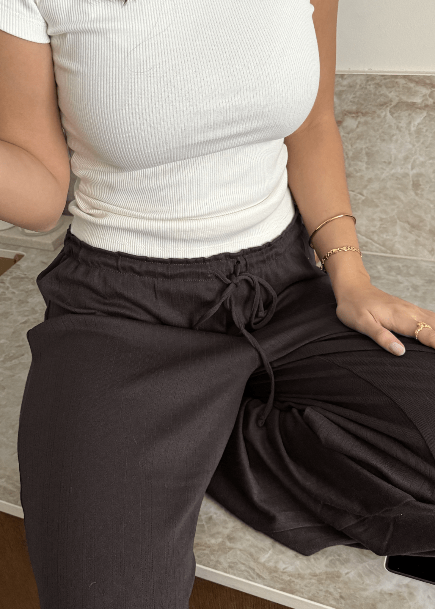 Loungewear Bukser i Pointelle - Mørkebrun - ByStenholt.dk