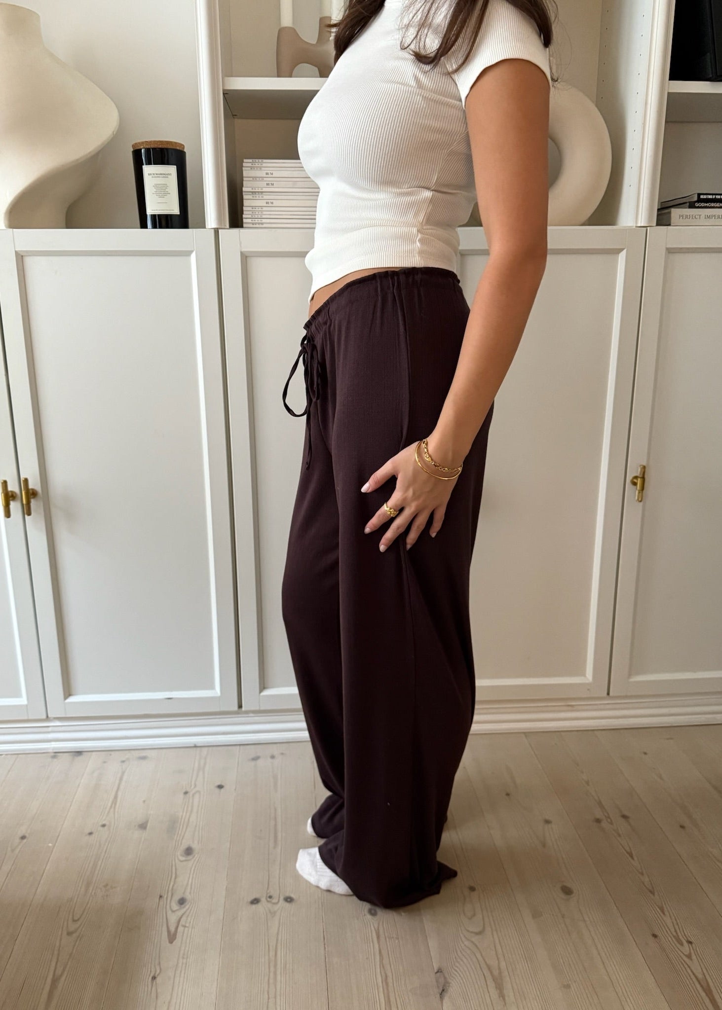 Loungewear Bukser i Pointelle - Mørkebrun - ByStenholt.dk