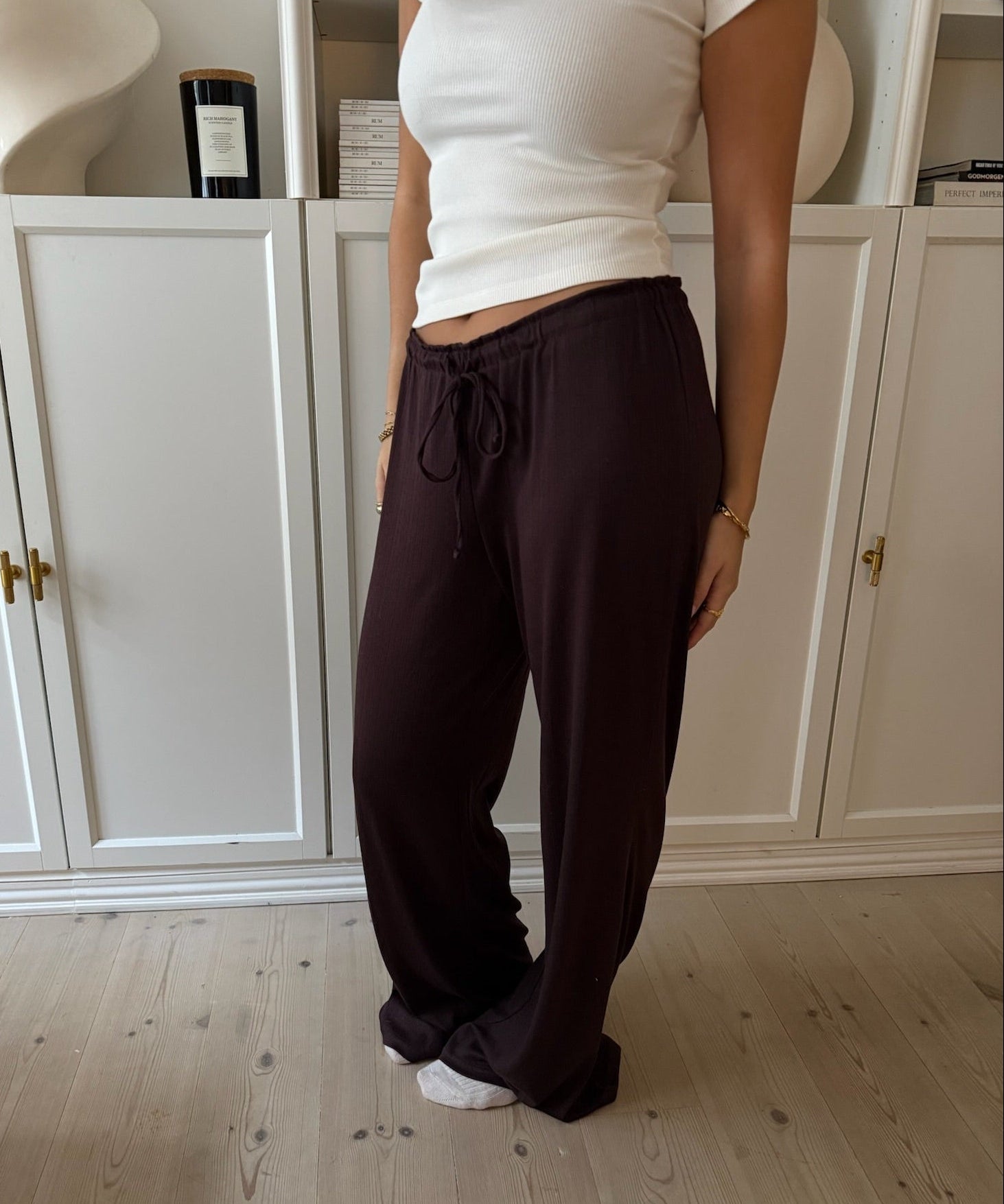 Loungewear Bukser i Pointelle - Mørkebrun - ByStenholt.dk