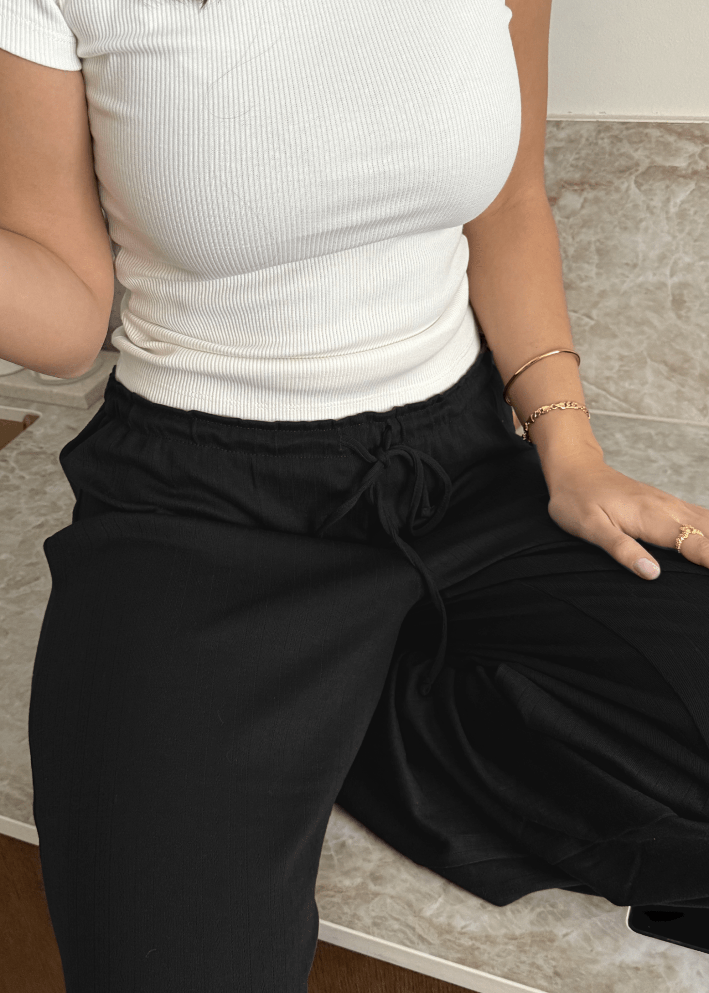 Loungewear Bukser i Pointelle - Sort - ByStenholt.dk