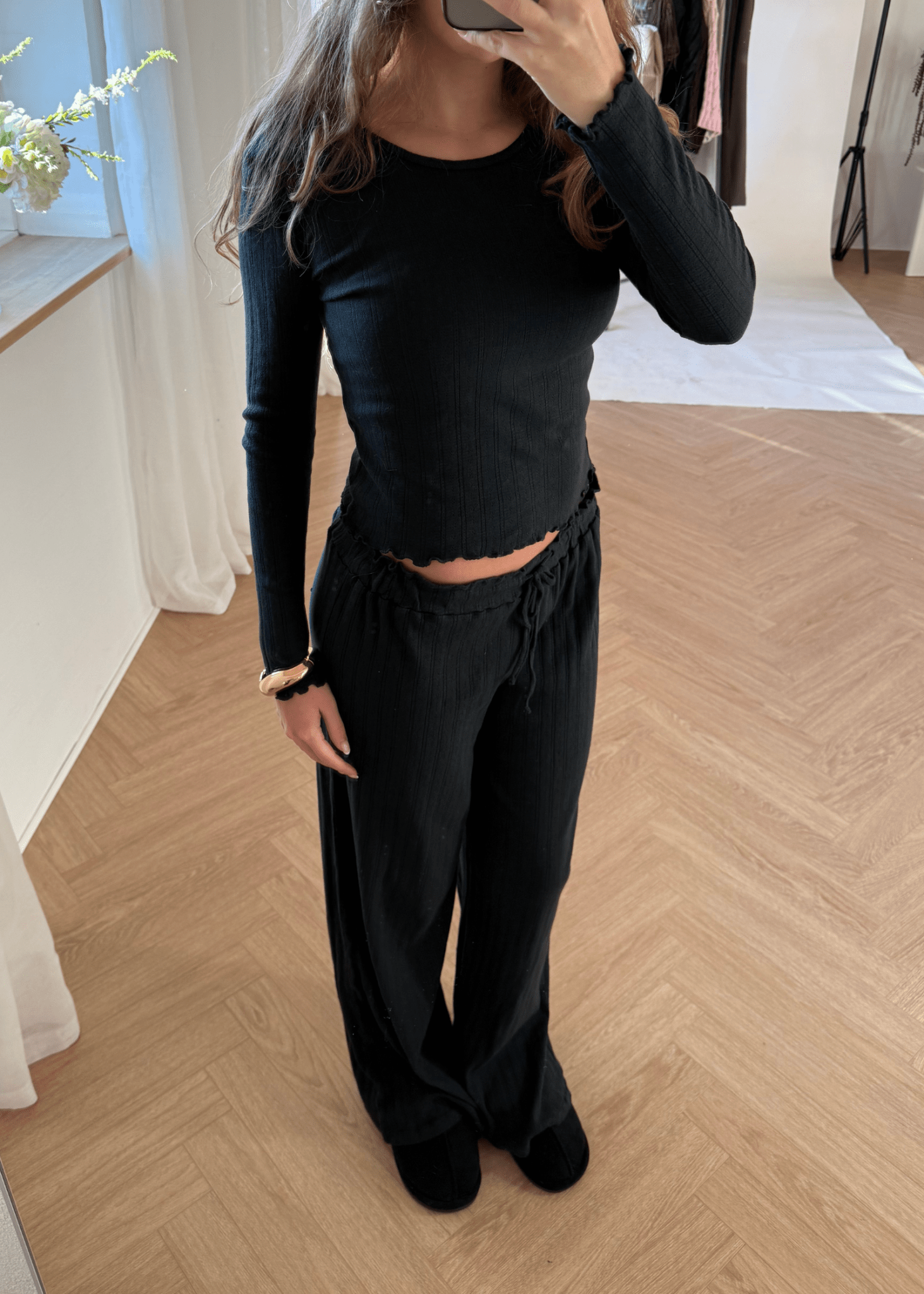 Loungewear Bukser i Pointelle - Sort - ByStenholt.dk