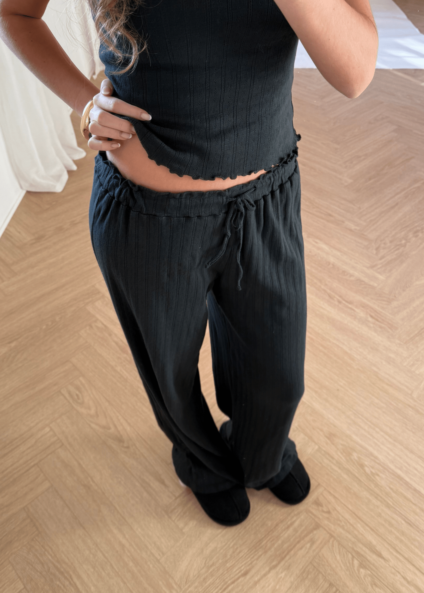 Loungewear Bukser i Pointelle - Sort - ByStenholt.dk